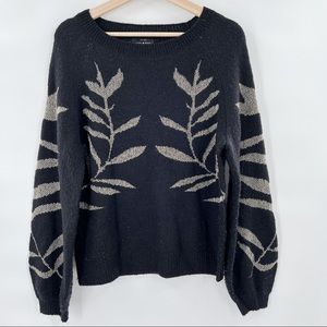 Lucky brand black sweater with silver leaves size M